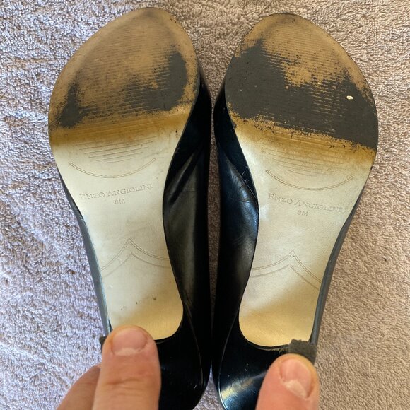 Enzo Angiolini Black Leather Peep Toe Heels Size 8M Classic Pumps - Picture 5 of 8